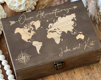 Our Adventures Box, Merry Christmas, Wooden Box, Custom Box, Keepsake Box, Memory Box, Wooden Anniversary Gift, Engraved Box, Travel Gifts