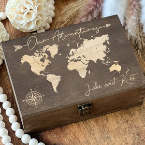 Our Adventures Box, Merry Christmas, Wooden Box, Custom Box, Keepsake Box, Memory Box, Wooden Anniversary Gift, Engraved Box, Travel Gifts image 1