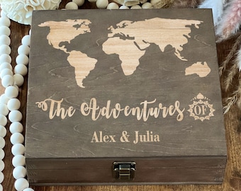 Keepsake Box, Adventure, World Map Box, Travel, Decorative, Personalized Box, Memory Box, Wedding Gift, Treasure, Wooden Box Anniversary