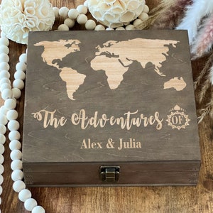 Boîte souvenir, Aventure, Boîte carte du monde, Voyage, Décoration, Boîte personnalisée, Boîte à souvenirs, Cadeau de mariage, Trésor, Boîte en bois Anniversaire