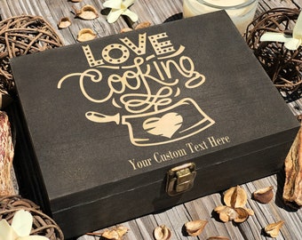 Personalized Recipe Box, Love Cooking, Custom Family Recipe Box, Recipe Card Box, Wooden Box, Wood Engraved Box, Keepsake Box, Memory Box