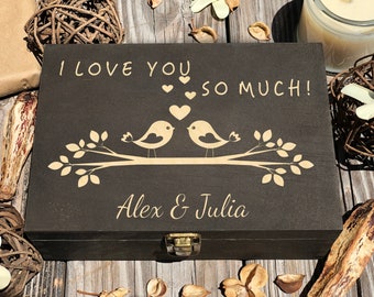 Personalized Wooden Keepsake Box, I Love You Box, St Valentine's Day Gift, Memory Box, Custom Box Engraved, Gift Box Wooden Anniversary Gift