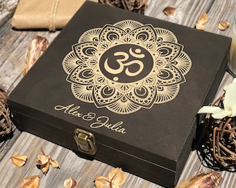 Om Memory Box, Personalized Wooden Box, Mandala Box, Yoga Symbol Box, Custom Box, Keepsake Box, Engraved Box, Wood Gift box, Mandala Art