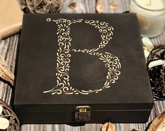 Personalized Initial Keepsake Box, Rustic Monogram Memory Gift