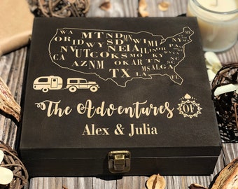 Personalized USA Map Wooden Travel Keepsake Box: Adventure Gift