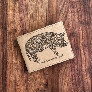 Cartera de cuero con mandala de cerdo: combinación de arte y funcionalidad, regalo unisex ideal