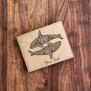 Cartera de cuero de ballena asesina hecha a mano, diseño único de orca, ideal para amantes del mar, accesorios para hombres y mujeres