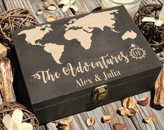 Personalized World Map Wooden Keepsake Box: Adventure Memory Box
