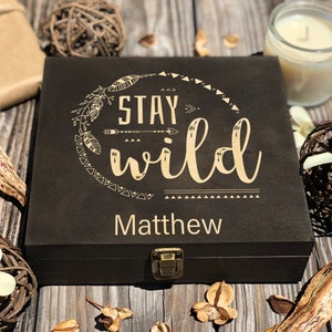 Stay Wild Box, Personalized Box, Wooden Box,  Keepsake Box, Baby Box, Custom Box, Kids Box, Treasure Box, Memory Box For Kids, Nursery Decor