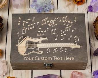 Engraved Guitar Music Wooden Box - Personalized Keepsake