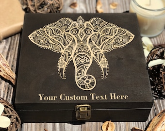 Elephant Box, Wooden Box Personalize, Elephant Memory Box, Elephant Gift, Keepsake Box, Custom Box, Photo Box, Box For Kid, Animal, Thailand