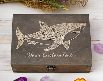 Custom Engraved Shark Wooden Keepsake Box - Personalized Gift