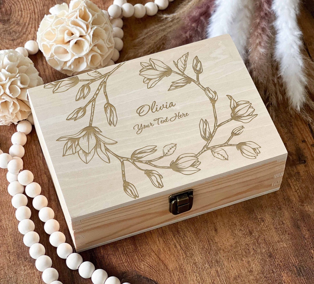 Personalized Baby Gifts, Round Flower, Baby Shower Box, Keepsake Box