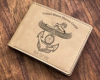 Portefeuille gravé du Corps des Marines des États-Unis - Cadeau parfait pour les militaires le jour des anciens combattants, les anniversaires