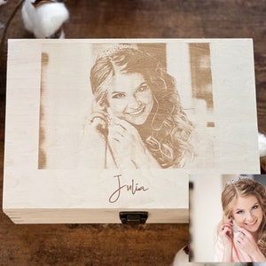 Christmas Eve Box, Photo Engraved Box, Custom Photo Box, Personalized Box, Couples Portrait, Custom Family Portrait, Personalized Portrait