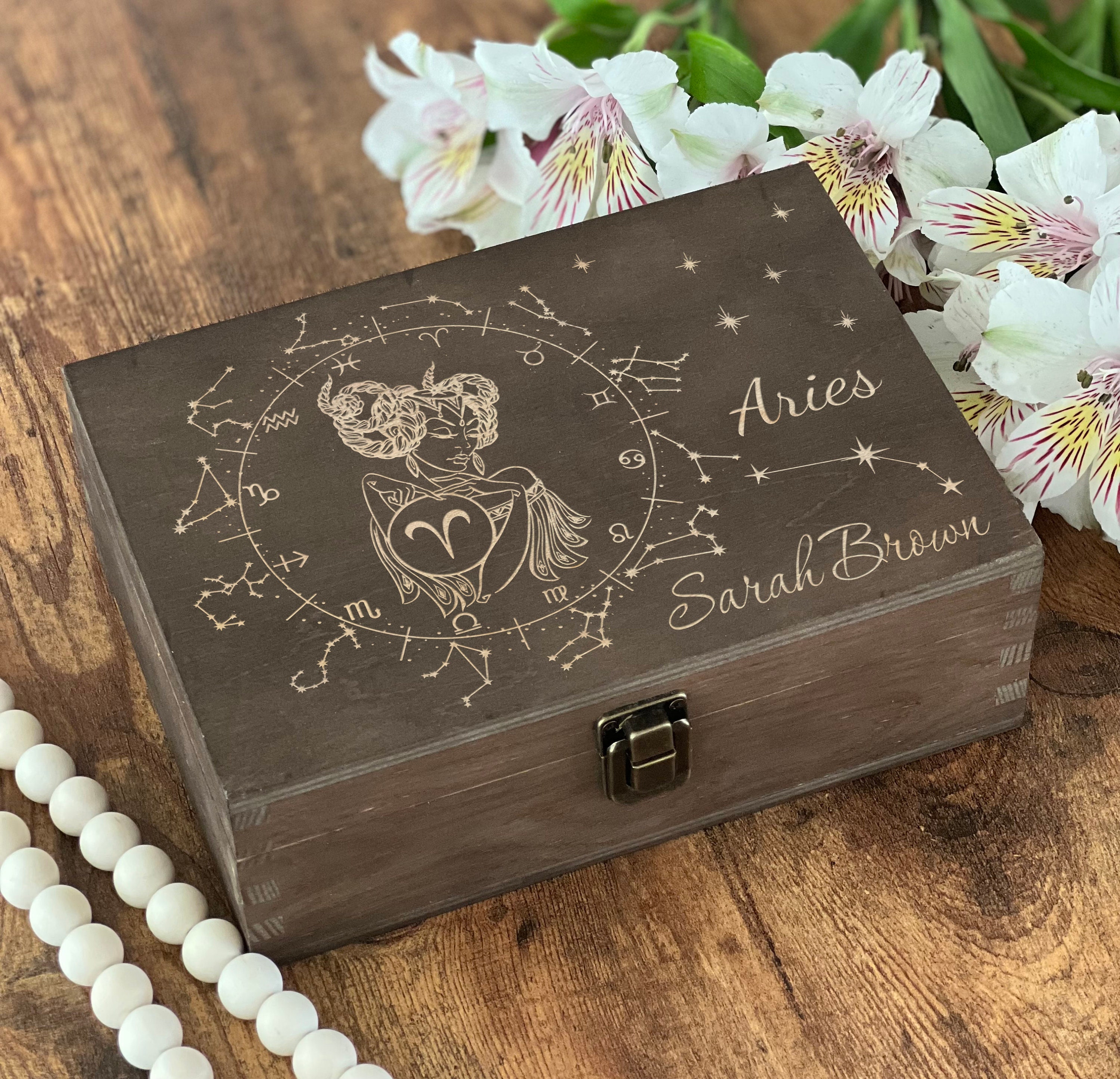 Personalized Aries Zodiac Box - Custom Wooden Astrology Gift Set ...