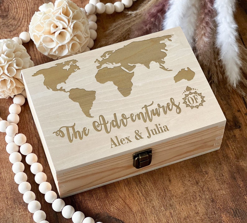 Keepsake Box, Adventure, World Map Box, Travel, Decorative, Personalized Box, Memory Box, Wedding Gift, Treasure, Wooden Box Anniversary image 4