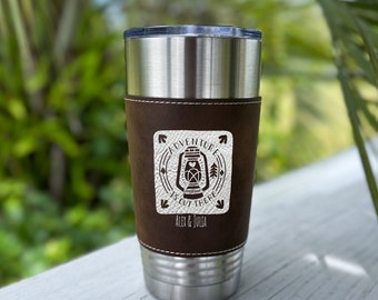 Adventure Awaits: Custom Engraved 20oz Leather Tumbler, Perfect Gift for Anniversaries, Birthdays, and Outdoor Lovers