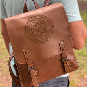Peafowl, Personalized Leather Backpack, Boho Leather Engraving Backpack, Vegan Leather Bookbag, Gift Backpack, Gift For Friend, Travel Bag