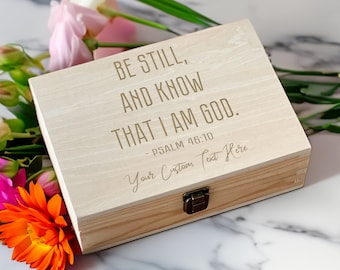 Personalized Psalm 46:10 Engraved Wooden Keepsake Box - Customizable Gift
