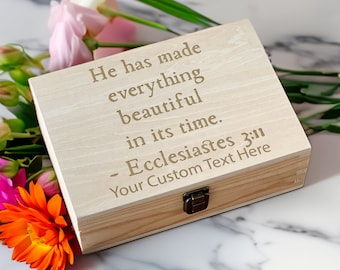 Engraved Wooden Keepsake Box: Customizable Biblical Gift