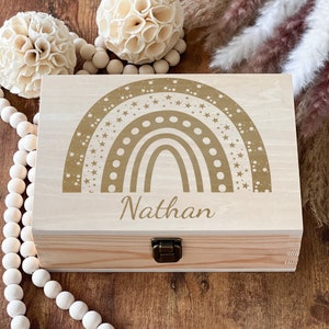 Wooden Box Personalized Rainbow Memory Box for Girls | Keepsake Baby Gift | Newborn Boho Treasure Chest