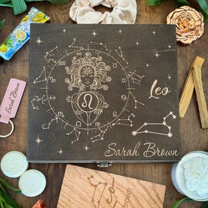 Personalized Leo Zodiac Keepsake Box, Astrology Birthday Gift Set image 4