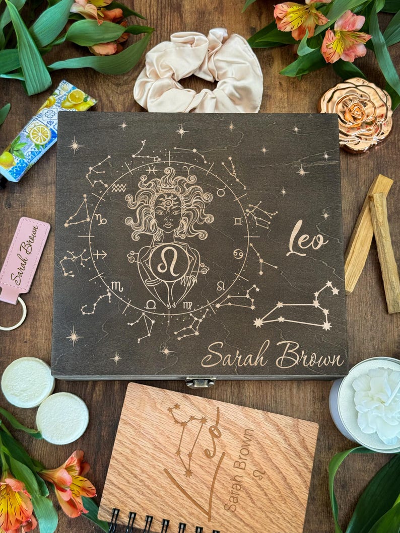 Personalized Leo Zodiac Keepsake Box, Astrology Birthday Gift Set image 4