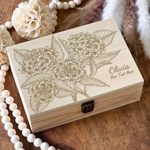 Houten fotodoos hortensia: gepersonaliseerde bruiloftsherinnering