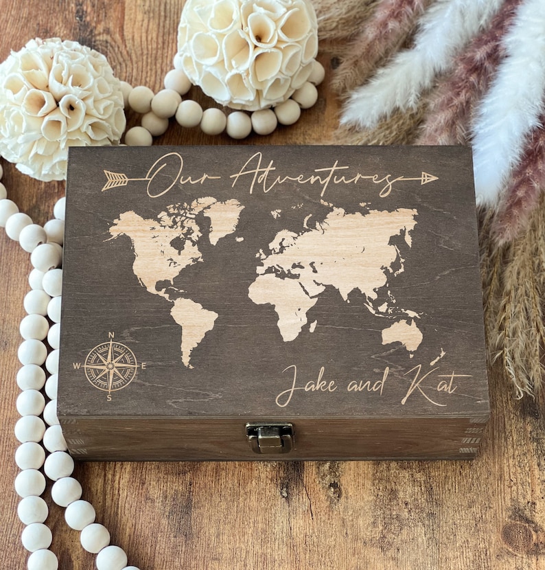 Our Adventures Box, Merry Christmas, Wooden Box, Custom Box, Keepsake Box, Memory Box, Wooden Anniversary Gift, Engraved Box, Travel Gifts image 5