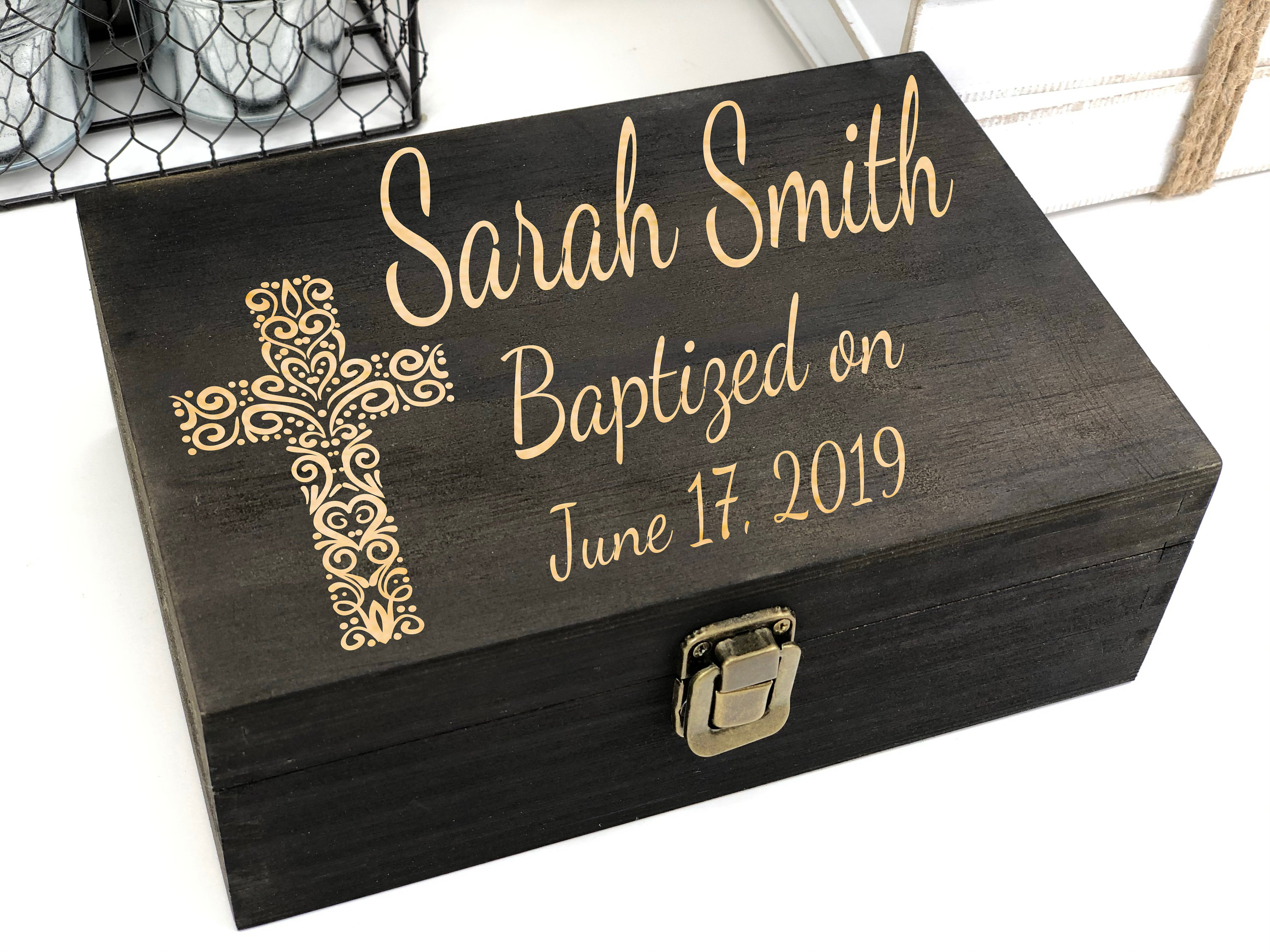 Baptism Gift Personalized Wooden Keepsake Box Baptism Memory Etsy