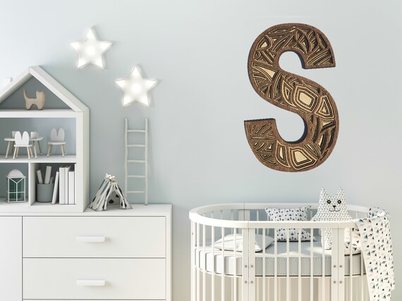 Letter S Sign 3d Wood Wall Art Girls Room Sign Decorative Etsy