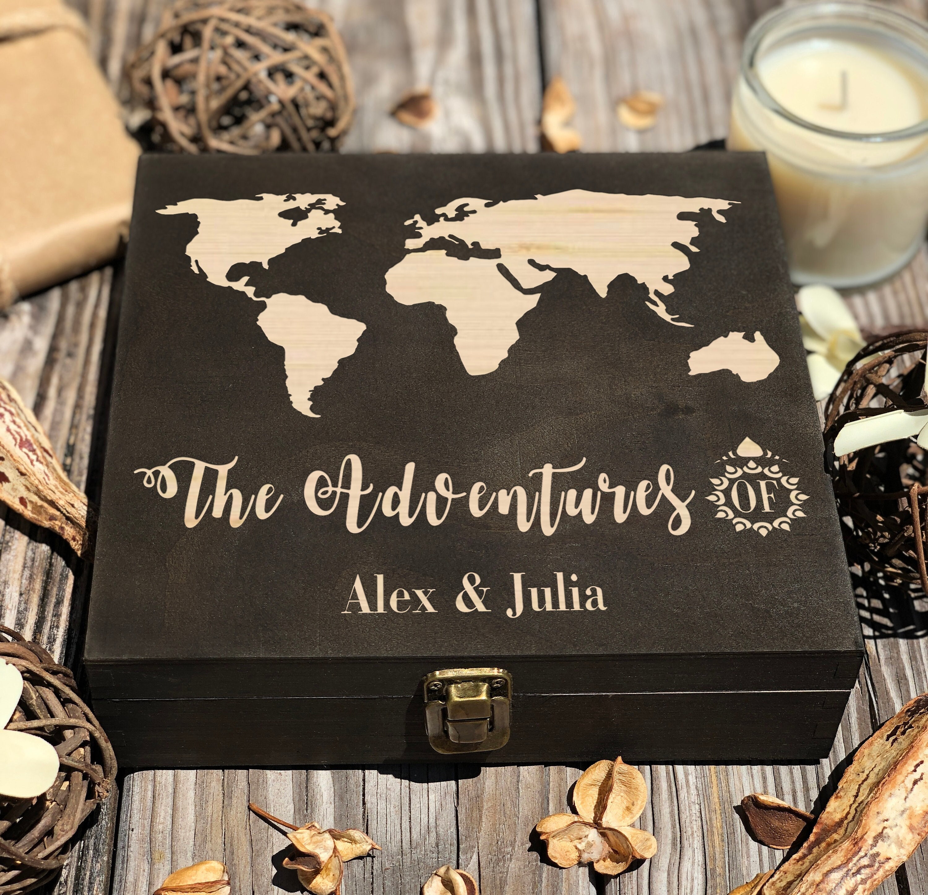 Keepsake Box, Adventure, World Map Box, Travel, Decorative, Personali…
