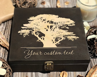 Personalized Tree Wooden Keepsake Box: Engraved Memory Box