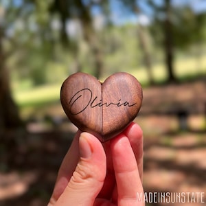 Handcrafted Wooden Wedding Ceremony Ring Box with Personalized Engraving. Ideal for Engagements, Anniversaries, Unforgettable Proposals.
