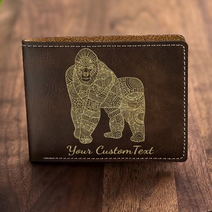 Gorilla Leder Geldbörse - Einzigartiges Geschenk für Bruder, Onkel, Lehrer | Geburtstag, Thanksgiving, Abschlussfeier, Individuelle Gravur, Geschenk für Hier