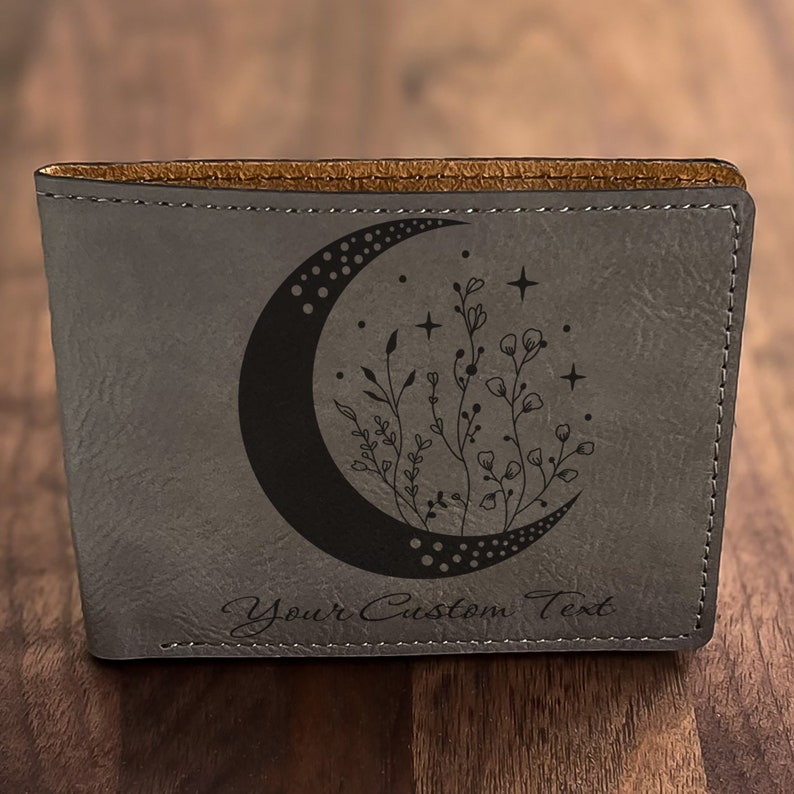 Moon Design kunstleren portemonnee: op maat gegraveerd heksencadeau afbeelding 1