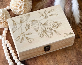 Birthday Box For Her, Vanilla Flower Box, Memory Box, Personalized Anniversary Gift, Wooden Box With Lock, Keepsake Gift Box, Storage Box