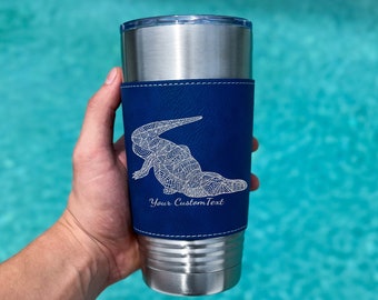 Crocodile Engraved 20oz Leather Tumbler: Unique Gift for Fathers, Uncles, Friends - Ideal for Father's Day, Uncles International Friendship
