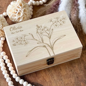 Personalized Gifts For Her Christmas, Forget Me Not Flowers Box, Memory Box, Custom Box, Keepsake Box, Storage Gift Box, Natural Gift