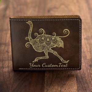 Carteira gravada em avestruz: design exclusivo e elegante em couro, presente ideal para amantes de pássaros