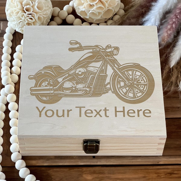 Personalized Classic Motorcycle Wooden Keepsake Box - Custom Gift for Bikers and Motor Enthusiasts