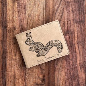 Squirrel Design Wallet: Personalized Laser Engraved PU Leatherette