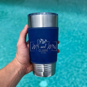 Personalized Leather 20oz Tumbler: Engraved Gift for Anniversary