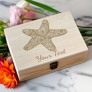 Personalized Starfish Keepsake Box, Engraved Nautical Beach Memory Gift