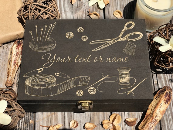 Custom Engraved Wooden Sewing Box: Handcrafted Craft Storage