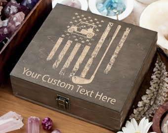 Golfer's Dream Engraved Wooden Box – Your Custom Text Here, Ideal for Golf Lovers to Store Tees, Balls, and Memories