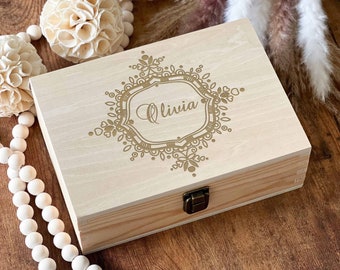 Personalized Monogram Keepsake Box, Engraved Wooden Memory Box