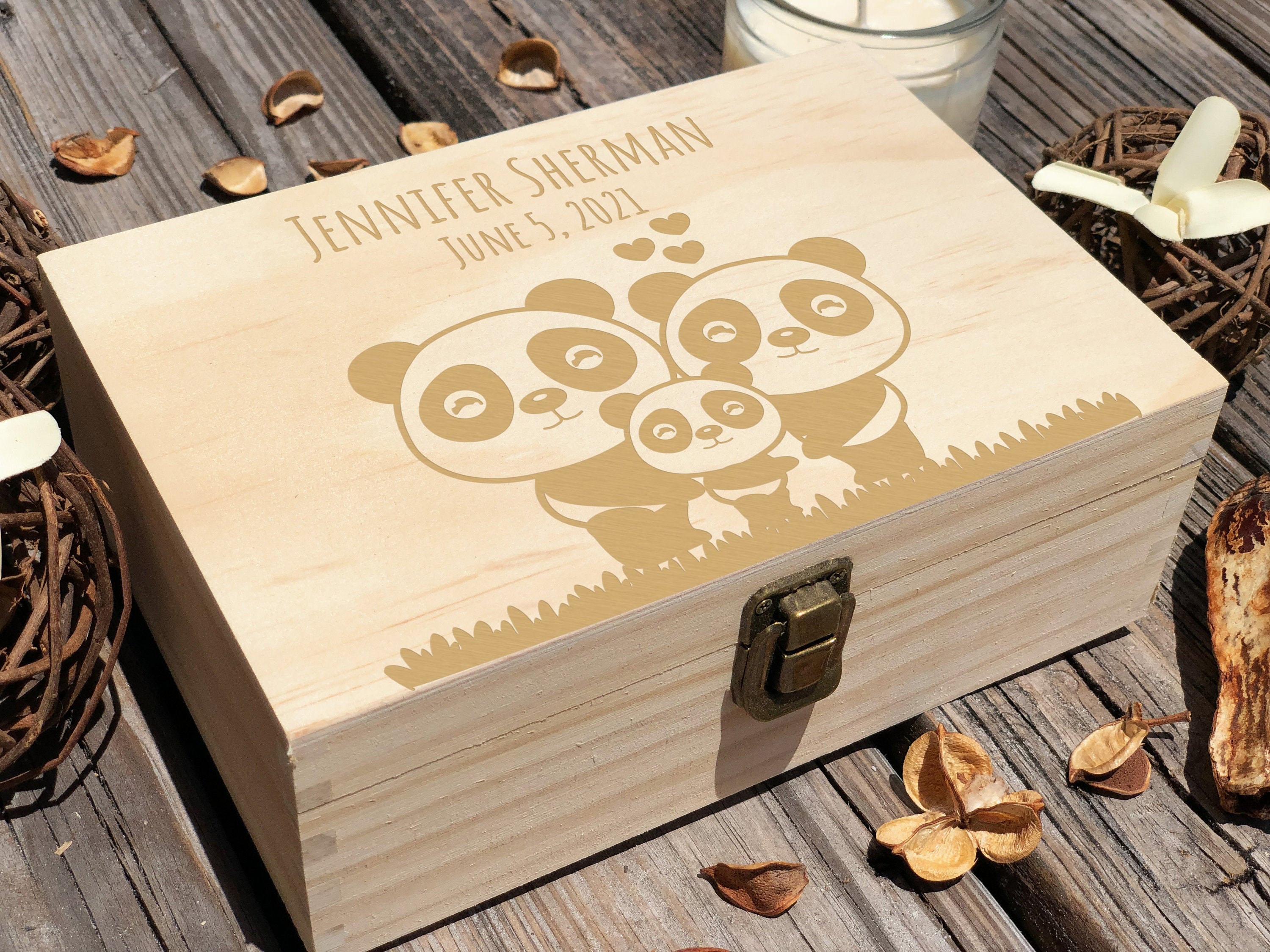 Personalized Owl Family Wooden Keepsake Box, Engraved Memory Gift
