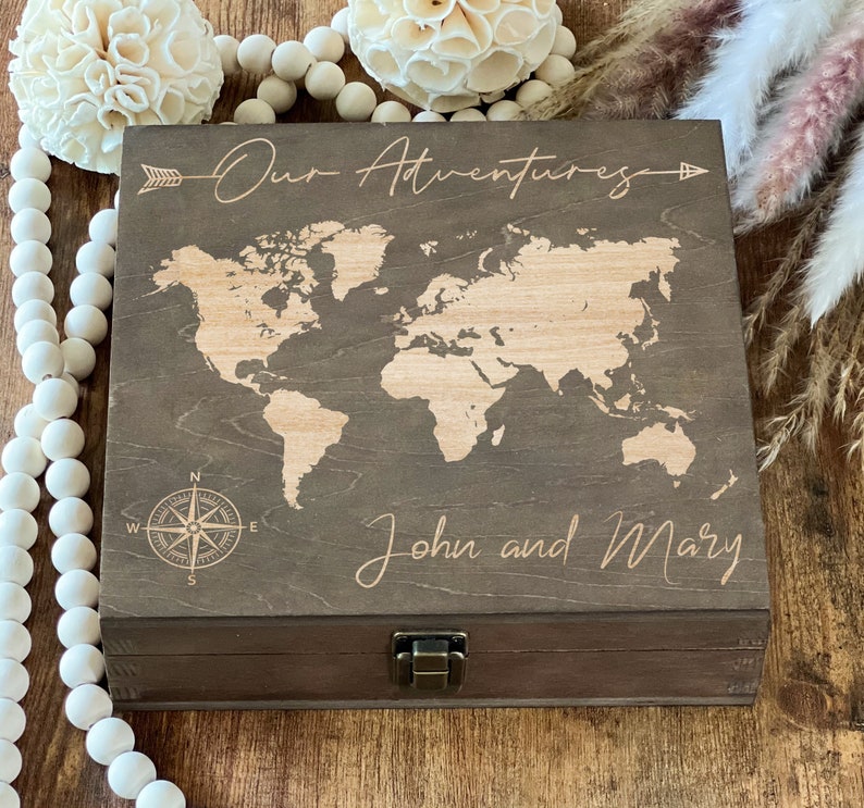 Our Adventures Box, Merry Christmas, Wooden Box, Custom Box, Keepsake Box, Memory Box, Wooden Anniversary Gift, Engraved Box, Travel Gifts image 4